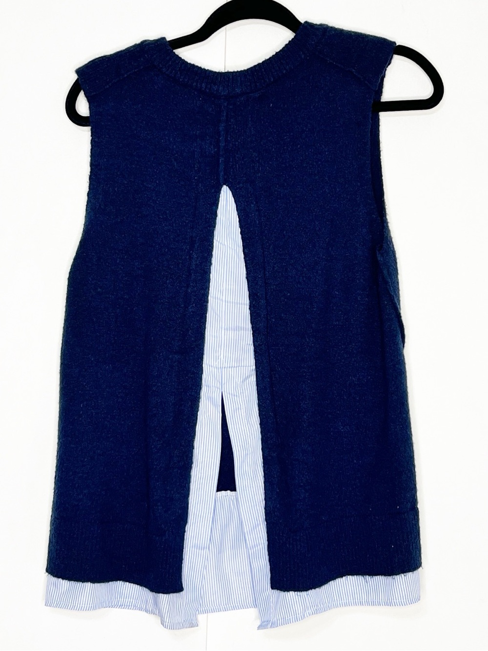 English Factory Blue Sleeveless Sweater Faux Layers